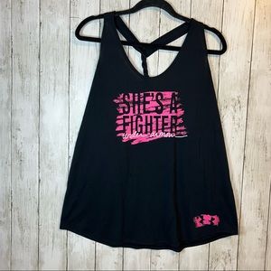 Under Armour She's A Fighter Cancer Tank Racerback Black Pink Large